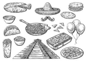 mexikansk nationell mat och cinco de mayo tecken vektor