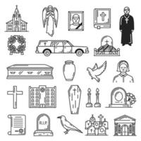 begravning och begravning ceremoni, begravning ikoner vektor