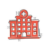 sjukhus byggnad ikon i komisk stil. medicinsk klinik tecknad serie vektor illustration på isolerat bakgrund. medicin stänk effekt tecken företag begrepp.