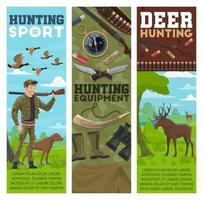 Jagdsportbanner, Jäger und Tiere vektor