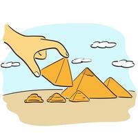 Hand hält Pyramide von Ägypten Illustration Vektor handgezeichnet isoliert auf weißem Hintergrund Strichzeichnungen.