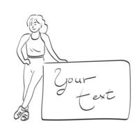 sportig kvinna stående förbi tom Plats illustration vektor hand dragen isolerat på vit bakgrund linje konst.