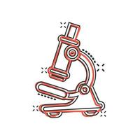 Mikroskop-Symbol im Comic-Stil. Labor Lupe Cartoon-Vektor-Illustration auf isoliertem Hintergrund. Biologie-Instrument Spritzeffekt Zeichen Geschäftskonzept. vektor