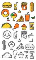 Fast-Food-Mahlzeiten dünne Linie Vektormenüsymbole vektor