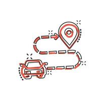 Auto-Zielsymbol im Comic-Stil. Auto-Navigation Cartoon-Vektor-Illustration auf weißem Hintergrund isoliert. Lokalisieren Sie Position Splash-Effekt-Geschäftskonzept. vektor