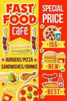 Café-Menü mit Fast-Food-Mahlzeiten und Getränken vektor