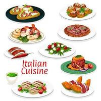 italiensk kött maträtter, skaldjur och vegetabiliska sallader vektor