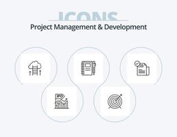 Projektmanagement und Entwicklungslinie Icon Pack 5 Icon Design. Merkmal. prüfen. Artikel. beurteilen. teuer vektor