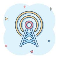 Antennenturm-Symbol im Comic-Stil. Rundfunk Cartoon-Vektor-Illustration auf weißem Hintergrund isoliert. Geschäftskonzept mit Wifi-Splash-Effekt. vektor