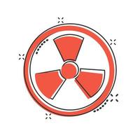 kärn strålning ikon i komisk stil. radioaktivitet tecknad serie vektor illustration på vit isolerat bakgrund. toxisk stänk effekt tecken företag begrepp.