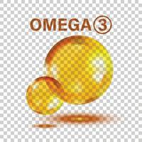 Omega-3-Symbol im flachen Stil. Pille Kapsel-Vektor-Illustration auf weißem Hintergrund isoliert. Geschäftskonzept für Ölfische. vektor