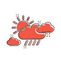 väder ikon i komisk stil. Sol, moln och regn tecknad serie vektor illustration på vit isolerat bakgrund. meteorologi stänk effekt tecken företag begrepp.
