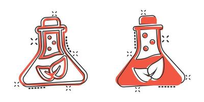 kemi glas ikon i platt stil. labb flaska med blad vektor illustration på vit isolerat bakgrund. natur analys tecken företag begrepp.