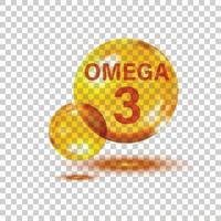 Omega-3-Symbol im flachen Stil. Pille Kapsel-Vektor-Illustration auf weißem Hintergrund isoliert. Geschäftskonzept für Ölfische. vektor