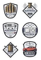 Vektor-Retro-Energie-Icons für elektrische Dienstleistungen vektor