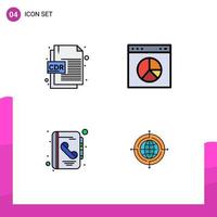 Packung mit 4 kreativen Filledline-Flachfarben von cdr-Dateibuchdateiformat-Präsentationsaufrufen editierbare Vektordesign-Elemente vektor
