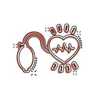 Symbol für arteriellen Blutdruck im Comic-Stil. Herzschlag-Monitor Cartoon-Vektor-Illustration auf isoliertem Hintergrund. Puls Diagnose Spritzeffekt Zeichen Geschäftskonzept. vektor