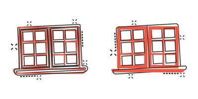 Fenstersymbol im Comic-Stil. Flügel Cartoon-Vektor-Illustration auf isoliertem Hintergrund. Haus Interieur Spritzeffekt Zeichen Geschäftskonzept. vektor