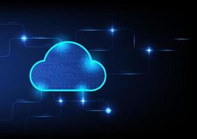 Hightech-Cloud-Computing-System mit Netzwerken und Symbolen, die Daten auf blauem Hintergrund austauschen. vektor