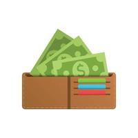 Brieftasche mit Geldsymbol im flachen Stil. Online-Zahlungsvektorillustration auf isoliertem Hintergrund. Bargeld und Geldbeutel unterzeichnen Geschäftskonzept. vektor