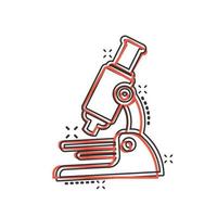 mikroskop ikon i komisk stil. laboratorium förstoringsglas tecknad serie vektor illustration på isolerat bakgrund. biologi instrument stänk effekt tecken företag begrepp.