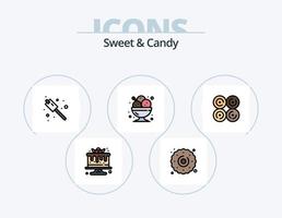 mit süßen und süßen Linien gefülltes Icon-Pack 5-Icon-Design. Cupcake. Lebensmittel. Restaurant. Nachtisch. Süßigkeiten vektor