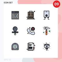 satz von 9 modernen ui-symbolen symbole zeichen für notruf kontakt kesselanruf dummy editierbare vektordesignelemente vektor
