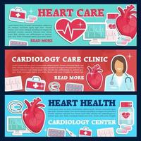 Kardiologie-Medizin-Banner für Herzgesundheitsklinik vektor