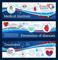 kardiologi klinik banderoller med läkare och hjärta vektor