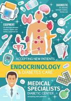 Endokrinologisches medizinisches Poster mit endokrinem System vektor