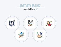 Hände waschen Linie gefüllt Icon Pack 5 Icon Design. Zeit. Uhr. waschen. berühren. Pandemie vektor