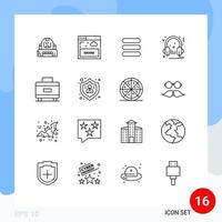 16 universell översikt tecken symboler av Semester multimedia hemsida audio hörlurar redigerbar vektor design element