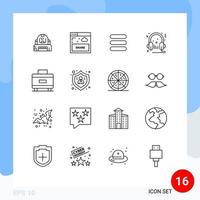 16 universelle Gliederungszeichen Symbole für bearbeitbare Vektordesign-Elemente für Audiokopfhörer der Multimedia-Website des Urlaubs vektor