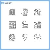 Mobile Interface Gliederungssatz von 9 Piktogrammen von Baugebäudeglocken Gebäudetür editierbare Vektordesign-Elemente vektor