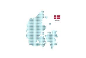 Danmark Karta design blå cirkel, vit bakgrund med Danmark flagga. vektor