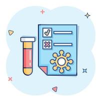 coronavirus testa ikon i komisk stil. covid-19 tecknad serie vektor illustration på isolerat bakgrund. medicinsk diagnostisk stänk effekt tecken företag begrepp.