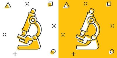 mikroskop ikon i komisk stil. laboratorium förstoringsglas tecknad serie vektor illustration på isolerat bakgrund. biologi instrument stänk effekt tecken företag begrepp.