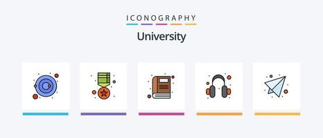 universitet linje fylld 5 ikon packa Inklusive skola. studie. audio. utbildning. akademi. kreativ ikoner design vektor