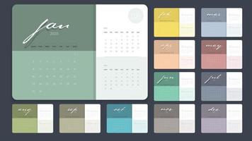 kreativ minimal företag en gång i månaden 2023 kalender mall vektor. skrivbord, vägg kalender för skriva ut, digital kalender eller planerare. vecka Start på måndag. enkel modern årlig kalender layout design element. vektor