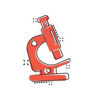 Mikroskop-Symbol im Comic-Stil. Labor Lupe Cartoon-Vektor-Illustration auf isoliertem Hintergrund. Biologie-Instrument Spritzeffekt Zeichen Geschäftskonzept. vektor