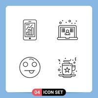 Aktienvektor-Symbolpaket mit 4 Zeilenzeichen und Symbolen für Grafik-Emojis, mobiles Lernen, glückliche editierbare Vektordesign-Elemente vektor