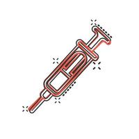 spruta ikon i komisk stil. coronavirus vaccin injicera tecknad serie vektor illustration på isolerat bakgrund. covid-19 vaccination stänk effekt tecken företag begrepp.