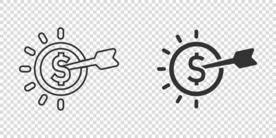 Dart-Ziel mit Dollar-Symbol im flachen Stil. Budgeteinzahlungsvektorillustration auf lokalisiertem Hintergrund. strategie erfolgszeichen geschäftskonzept. vektor