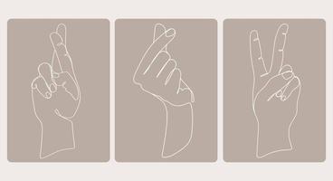 samling av händer i annorlunda positioner, gester för affisch, logotyp, emblem mall i trendig minimal konst stil, monolin teckning vektor illustration.kort med annorlunda händer gester uppsättning