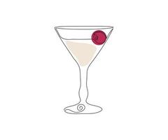 ein Weinglas mit einem Martini oder Cocktail. von Hand mit einer Monoline gezeichnet. eine Strichzeichnung vektor