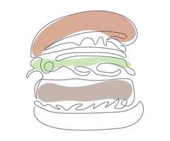 hamburgare, ostburgare dragen med en monolin, ett linje konst, kontur. snabb mat logotyp vektor