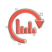 Diagramm-Pfeil-Symbol im Comic-Stil. Finanzanalytik-Cartoon-Vektorillustration auf weißem, isoliertem Hintergrund. Prognose-Splash-Effekt-Zeichen-Geschäftskonzept. vektor