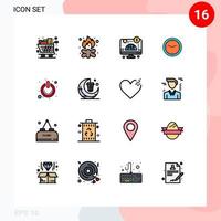 piktogram uppsättning av 16 enkel platt Färg fylld rader av vägg kontor lägereld klocka företag redigerbar kreativ vektor design element