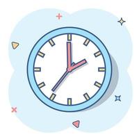 tecknad serie klocka timer ikon i komisk stil. tid tecken illustration piktogram. Kolla på stänk företag begrepp. vektor
