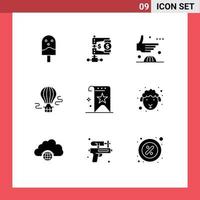 Stock Vector Icon Pack mit 9 Zeilenzeichen und Symbolen für Transportballonreform Air Handshake editierbare Vektordesign-Elemente